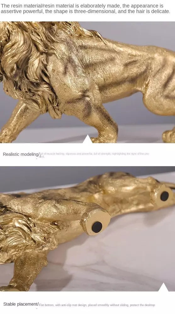 Figurine Animal Lion Novelty Resin Carved Medium Modern Gold Free Stand Decor