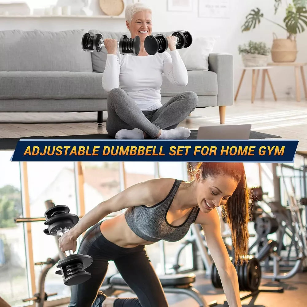 2pcs Adjustable Dumbbells Set Pairs 50lb Weights of 2 Exercises Home Gym Workout