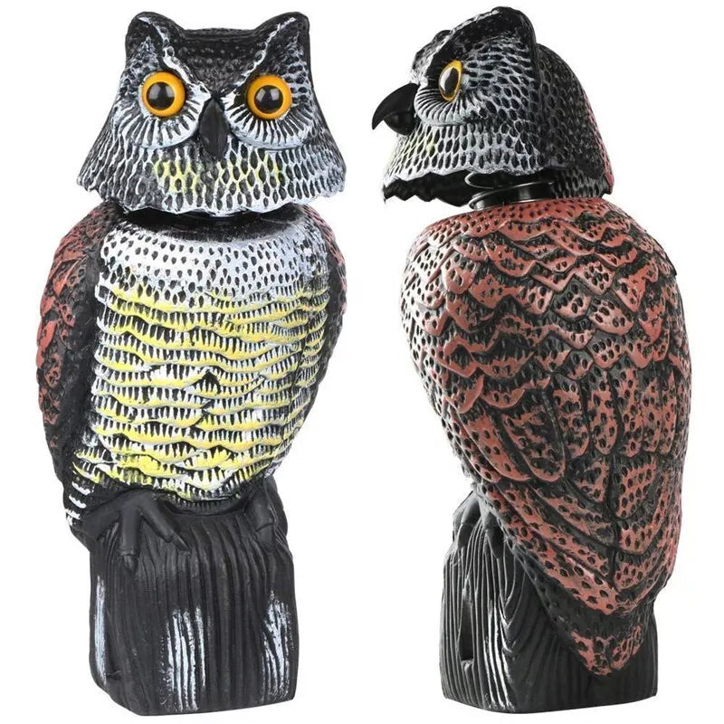 Realistic Owl Decoy with Rotating Head Outdoor Garden Repellent Bird Scare US