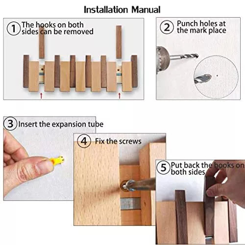 COAT RACK Wall Mount with 6 Flip-Down Hooks OLETNY