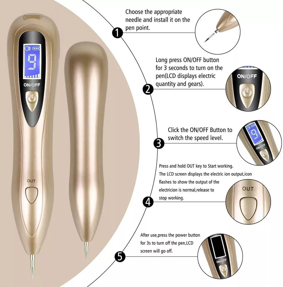 LCD Laser Pen Skin Tag Freckle Wart Mole Remove Pen Dark Spot Tattoo Removal US