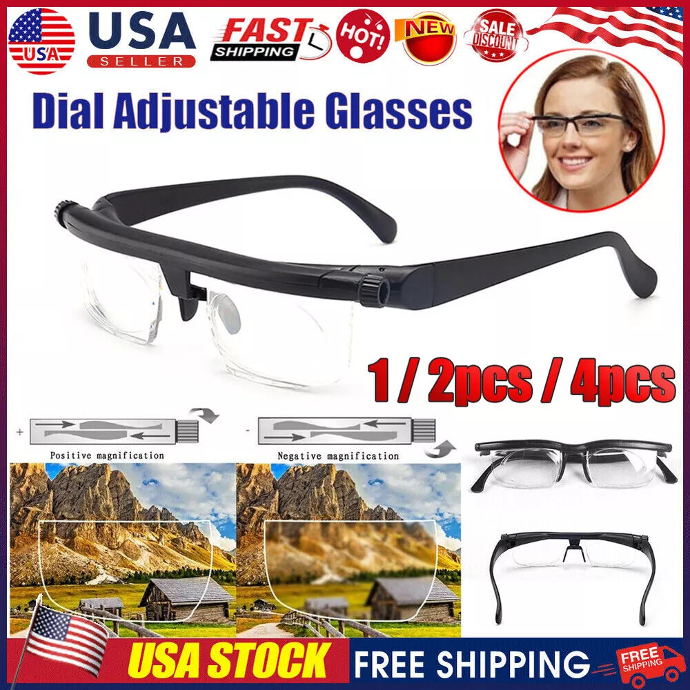 Dial Adjustable Glasses Variable Focus Reading Distance Vision Eyeglasses