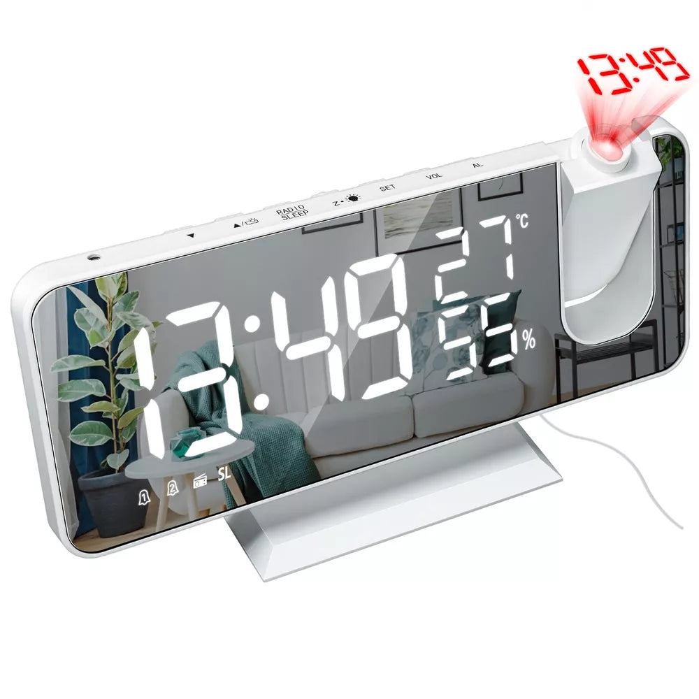 Desk Dual Alarm Clock LCD LED Digital Time Projection FM Radio Snooze Timer USA