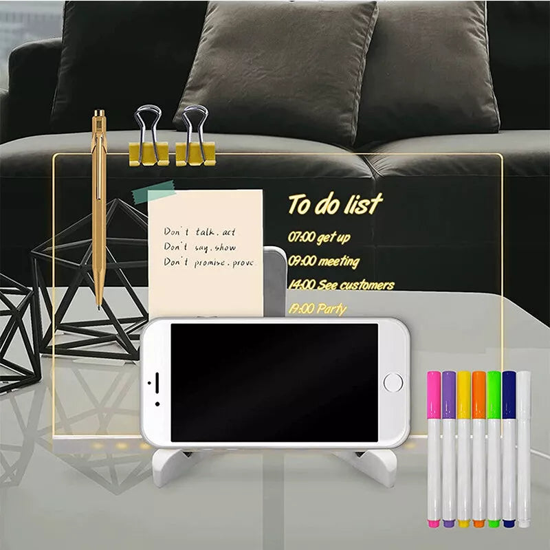 LED Note Board with Colors, Acrylic Dry Erase Board with 7 Pens for Home Office