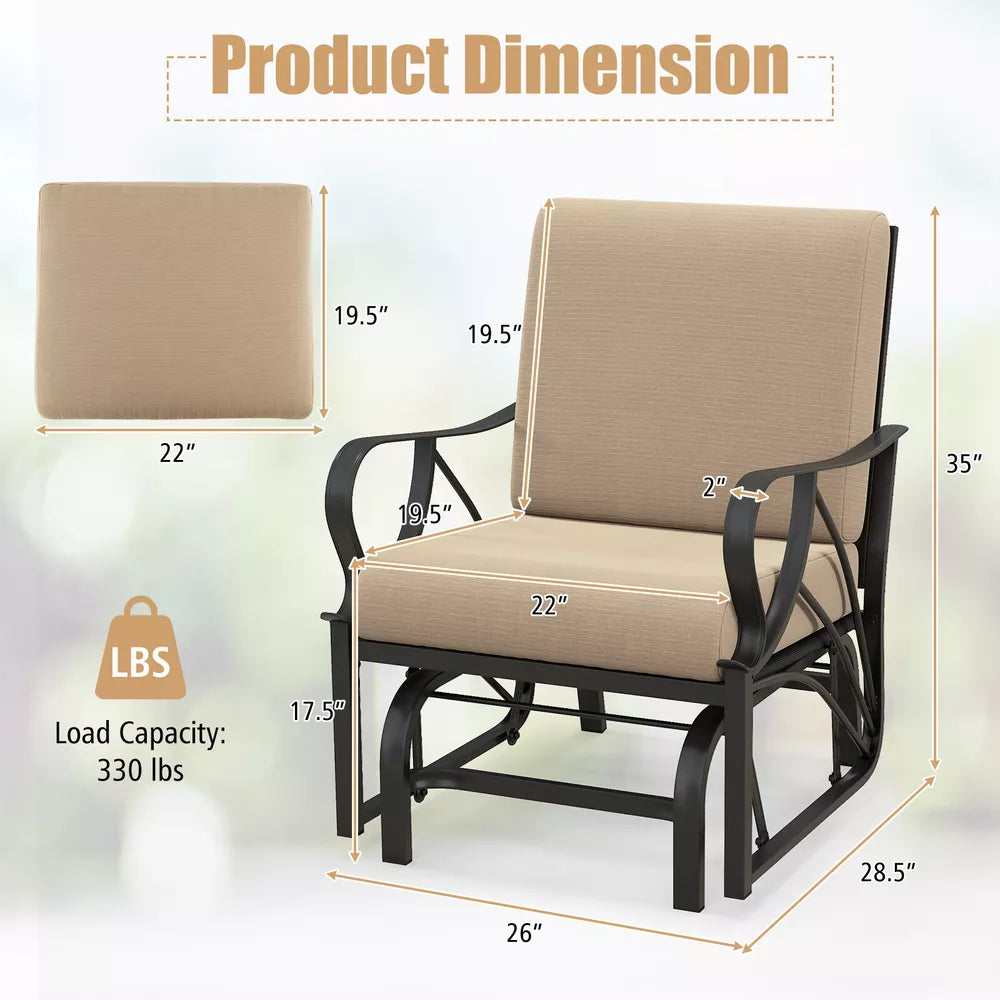 Patio Rocking Chair w/Cushion Heavy-Duty Metal Frame Smooth Glider