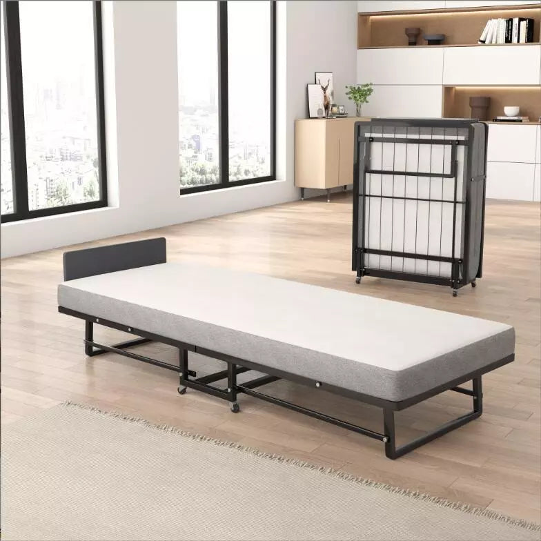 All-metal Single Folding Bed with Mattress High Density Foam with Knitted Fab