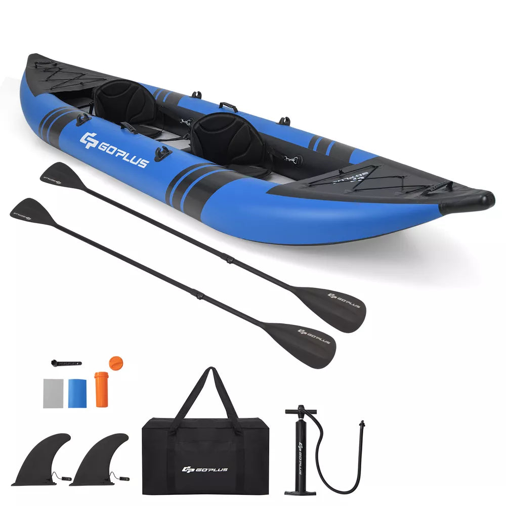 Inflatable Kayak Set Portable 2-person Kayak with Aluminium Oars EVA Padded Seat