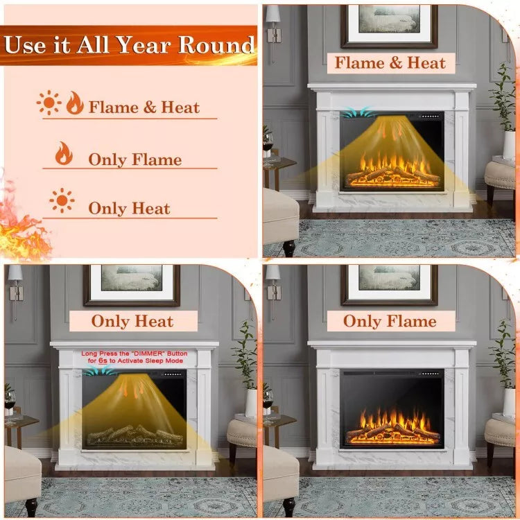 34'' Electric Fireplace Insert Heater Log Flame Effect W/ Remote Control 1500W