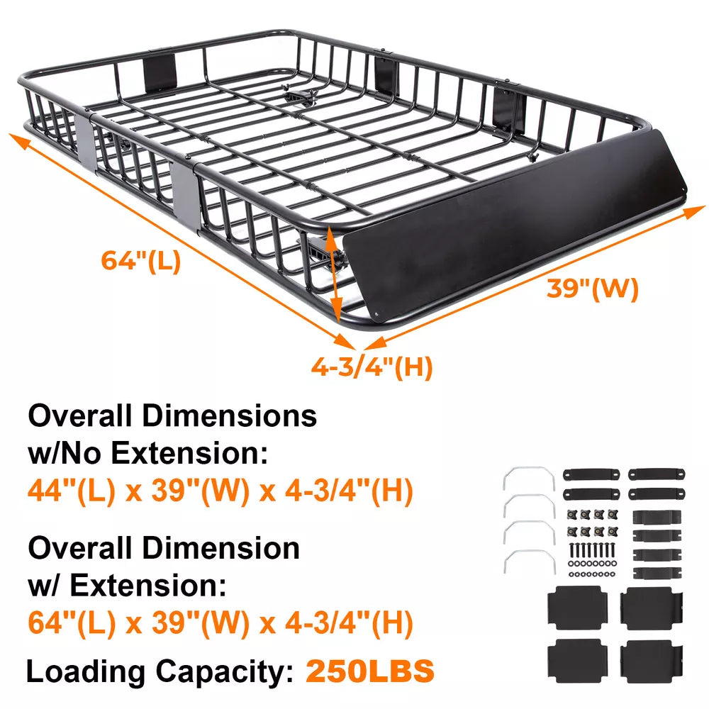 500 lbs 64'' Universal Roof Rack Cargo SUV Top Luggage Carrier Basket Holder