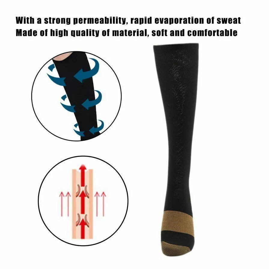 (10 Pairs) Copper Compression Socks 20-30mmHg Graduated Support Mens Women S-XXL