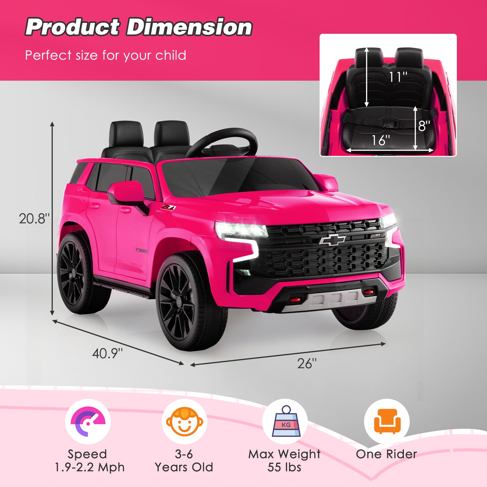 Kids 12V Ride On Car Chevrolet Tahoe Electric Truck SUV Remote w/ Light & Music