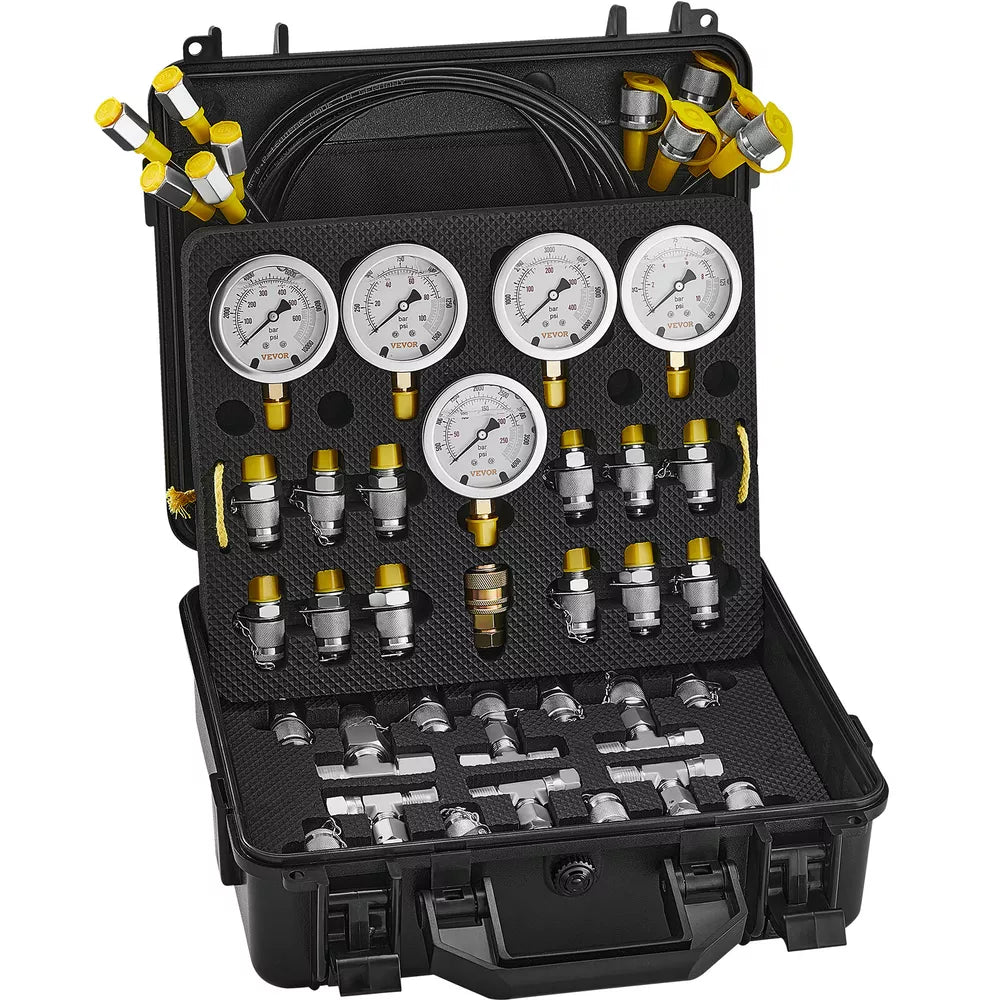 VEVOR Hydraulic Pressure Test Kit 5 Gauges 13 Couplings 14 Tee Connectors 5 Hose