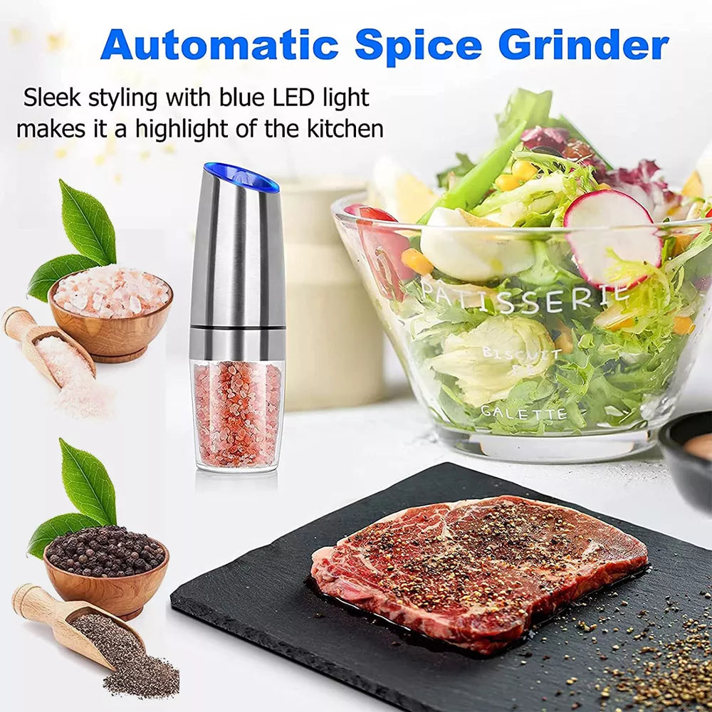 2PC Electric Pepper & Salt Grinder Automatic Adjustable Coarseness Battery Power