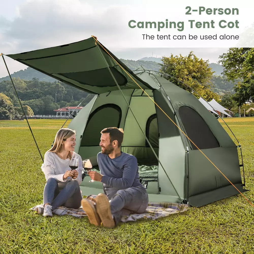 2-Person Compact Portable Pop-Up Tent/Camping Cot w/ Air Mattress & Sleeping Bag