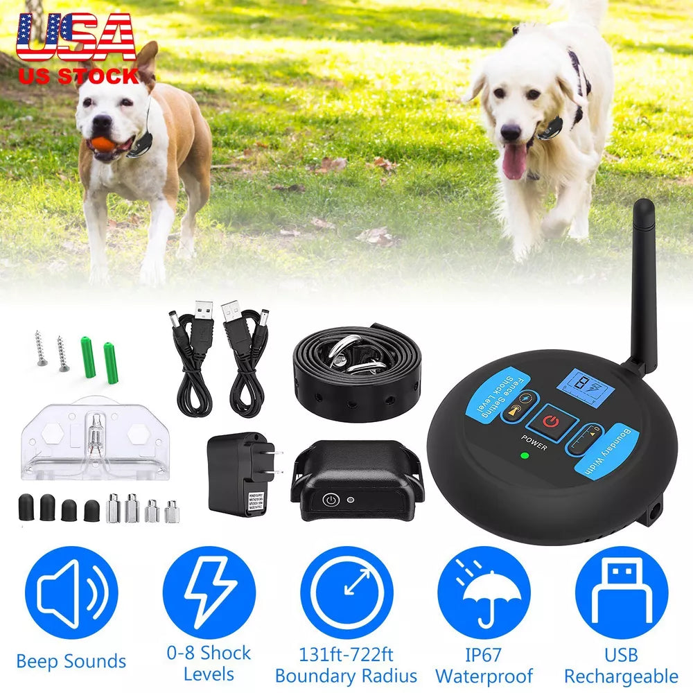 Wireless Electric Dog Fence Pet Containment System Shock Collar For 1/2/ Dog