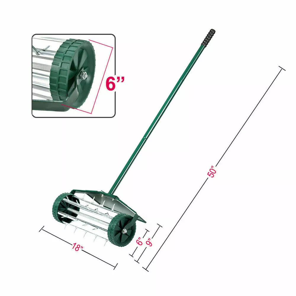 Heavy Duty Rolling Lawn Garden Spike Lawn Aerator with 3-Piece Long Steel Handle