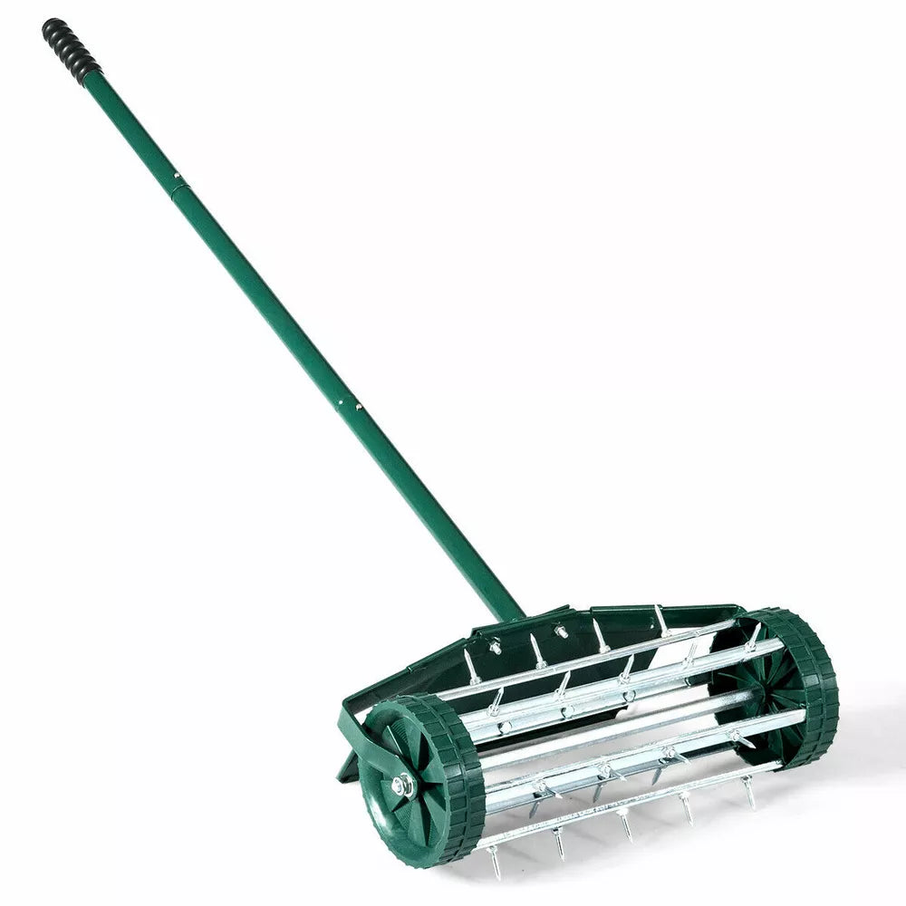 Heavy Duty Rolling Lawn Garden Spike Lawn Aerator with 3-Piece Long Steel Handle