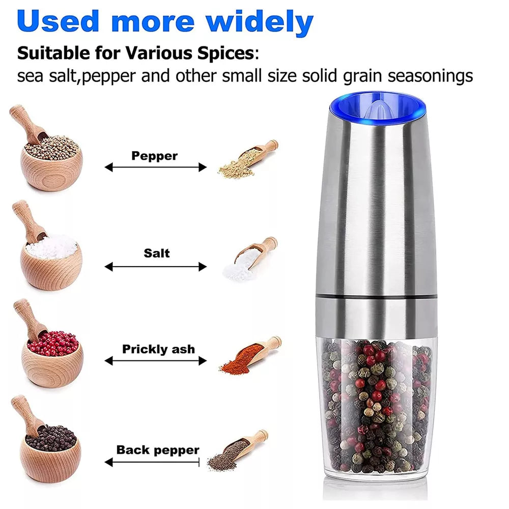 2PC Electric Pepper & Salt Grinder Automatic Adjustable Coarseness Battery Power