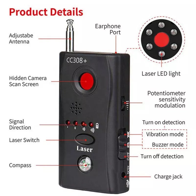 Anti Spy RF Detector Hidden Camera Finder Bug GPS Wireless Signal Alarm Scanner