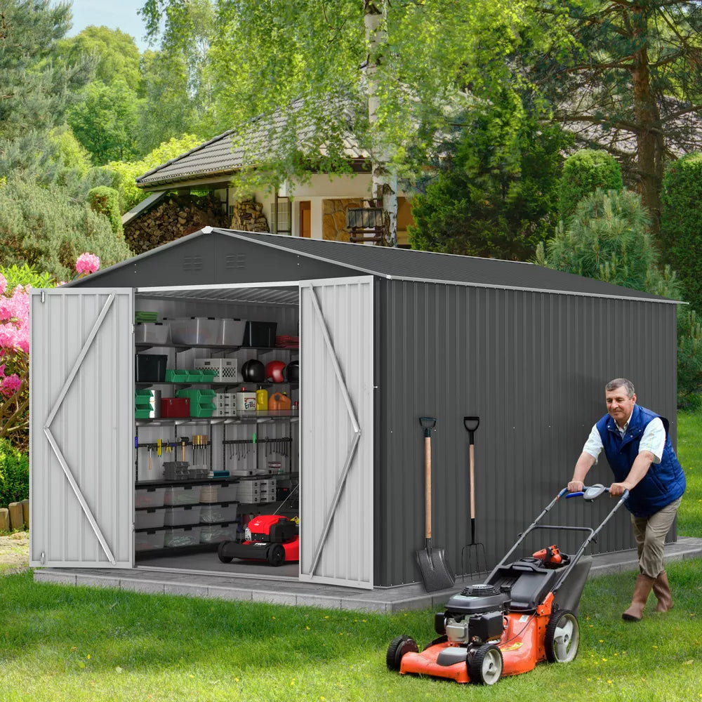 8' x 12' Outdoor Metal Storage Shed Garden Tool Shed with Lockable Doors Vents
