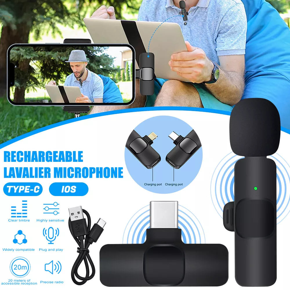 Wireless Lavalier Microphone for iPhone iPad, Plug-Play Wireless Mic