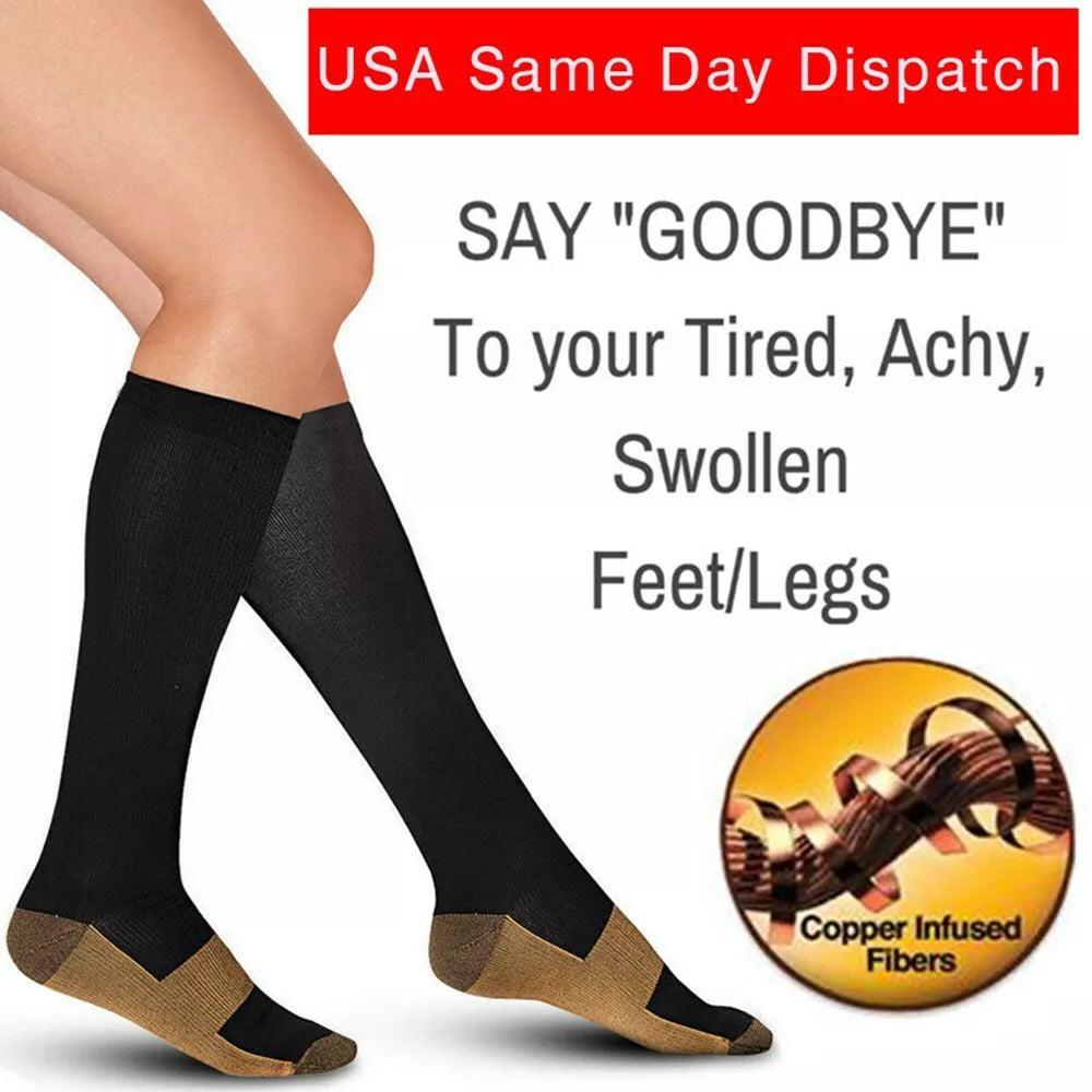 (10 Pairs) Copper Compression Socks 20-30mmHg Graduated Support Mens Women S-XXL