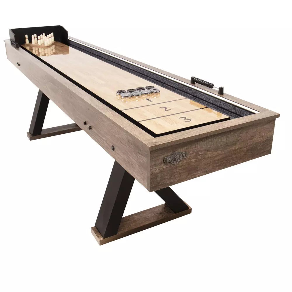 9 Ft 2 Games In 1 Shuffleboard Table With Bowling LED Light Up Rails Accessories