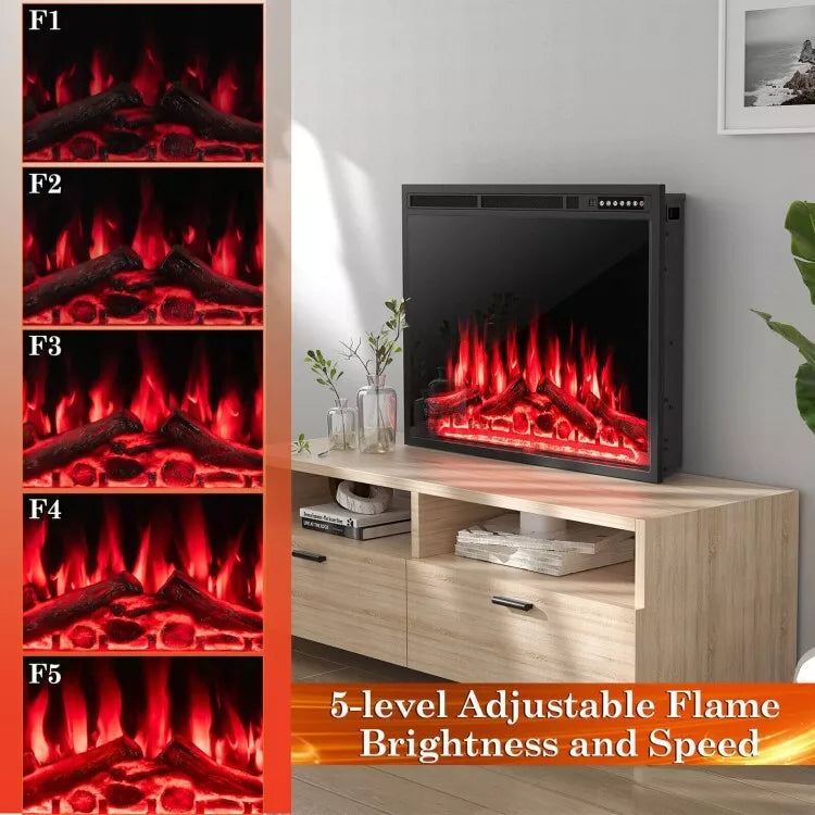 34'' Electric Fireplace Insert Heater Log Flame Effect W/ Remote Control 1500W