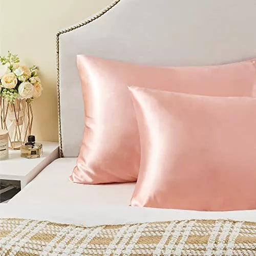 King Size Satin Pillowcase Set of 2 Coral Silky Pillow Cases for Hair and Skin