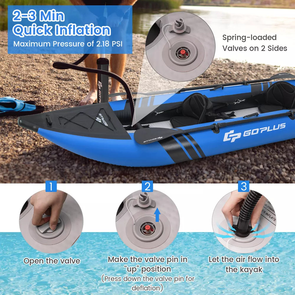 Inflatable Kayak Set Portable 2-person Kayak with Aluminium Oars EVA Padded Seat