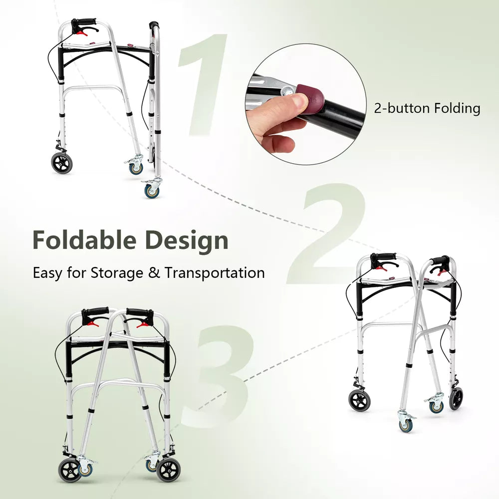 Rollator Walker Aluminum Foldable Adjustable Height w/2 Universal Wheel & Brakes