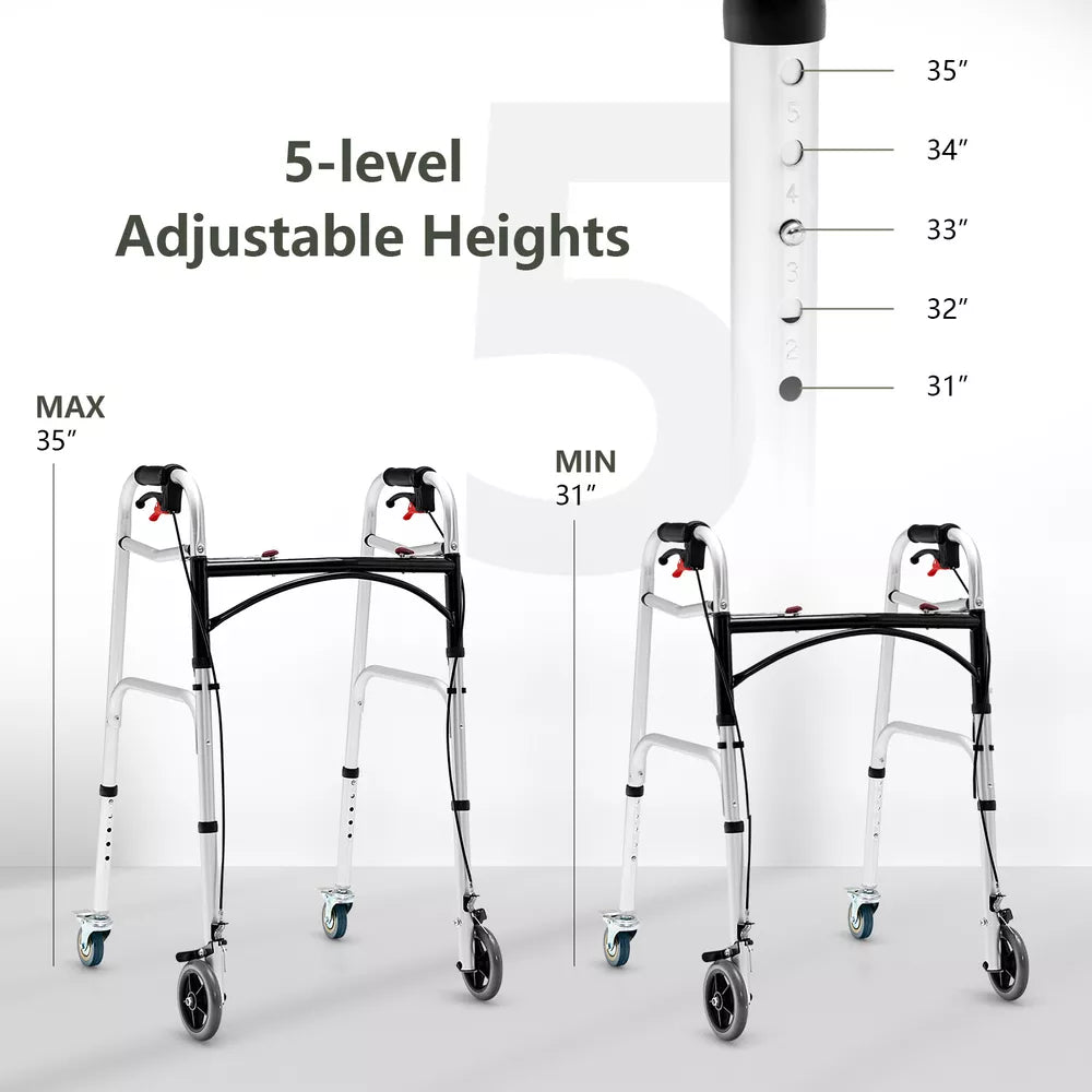 Rollator Walker Aluminum Foldable Adjustable Height w/2 Universal Wheel & Brakes