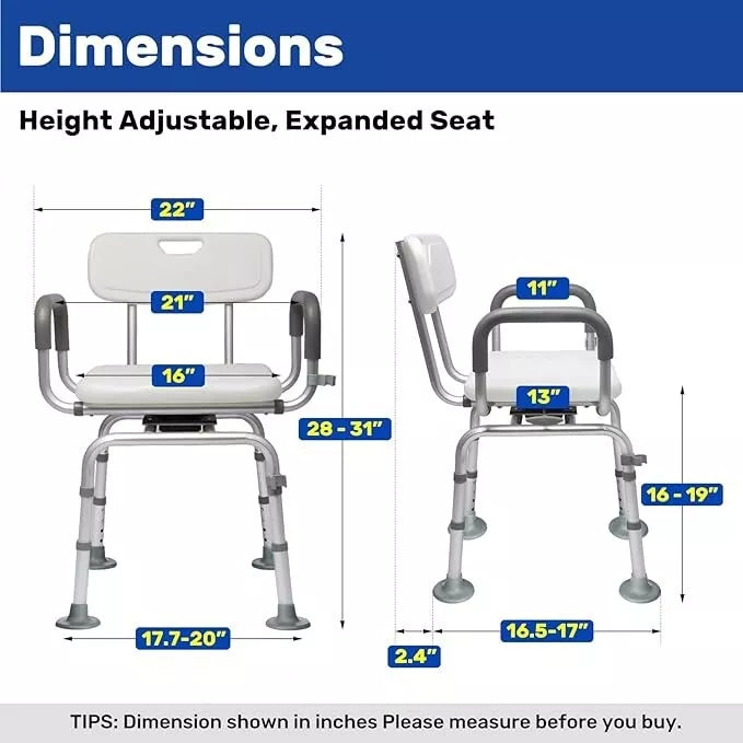 Shower Chair with Back and Arms, 360° Swivel Rotating Swivel Bath Chair FinityPr