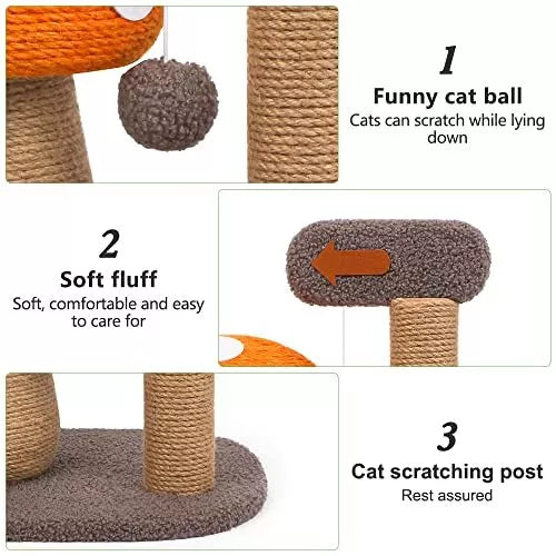 Mushroom Cat Scratcher Post, 2-in-1 Mushroom Claw Scratcher with Hanging Ball...