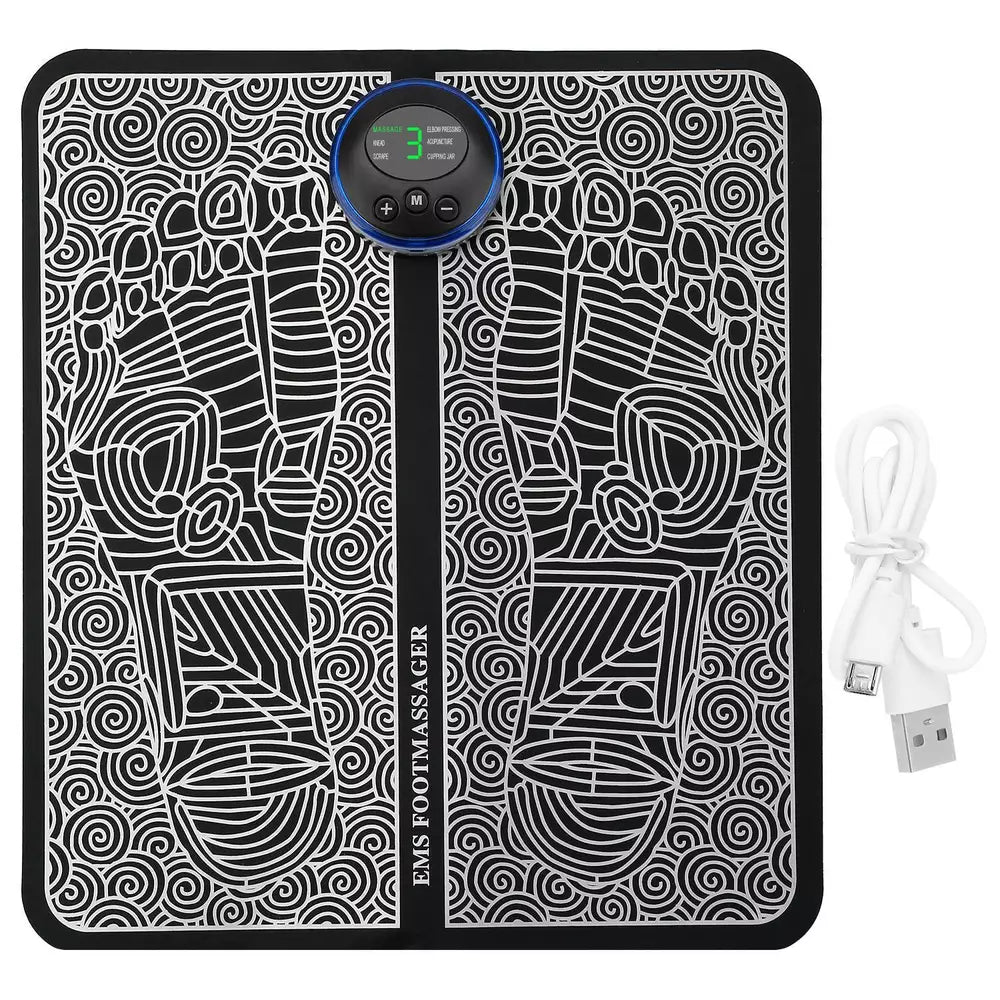 New Black, Rechargeable EMS Foot Massage Pad with Electric Stimulator for Leg