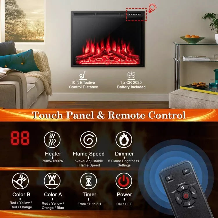 34'' Electric Fireplace Insert Heater Log Flame Effect W/ Remote Control 1500W