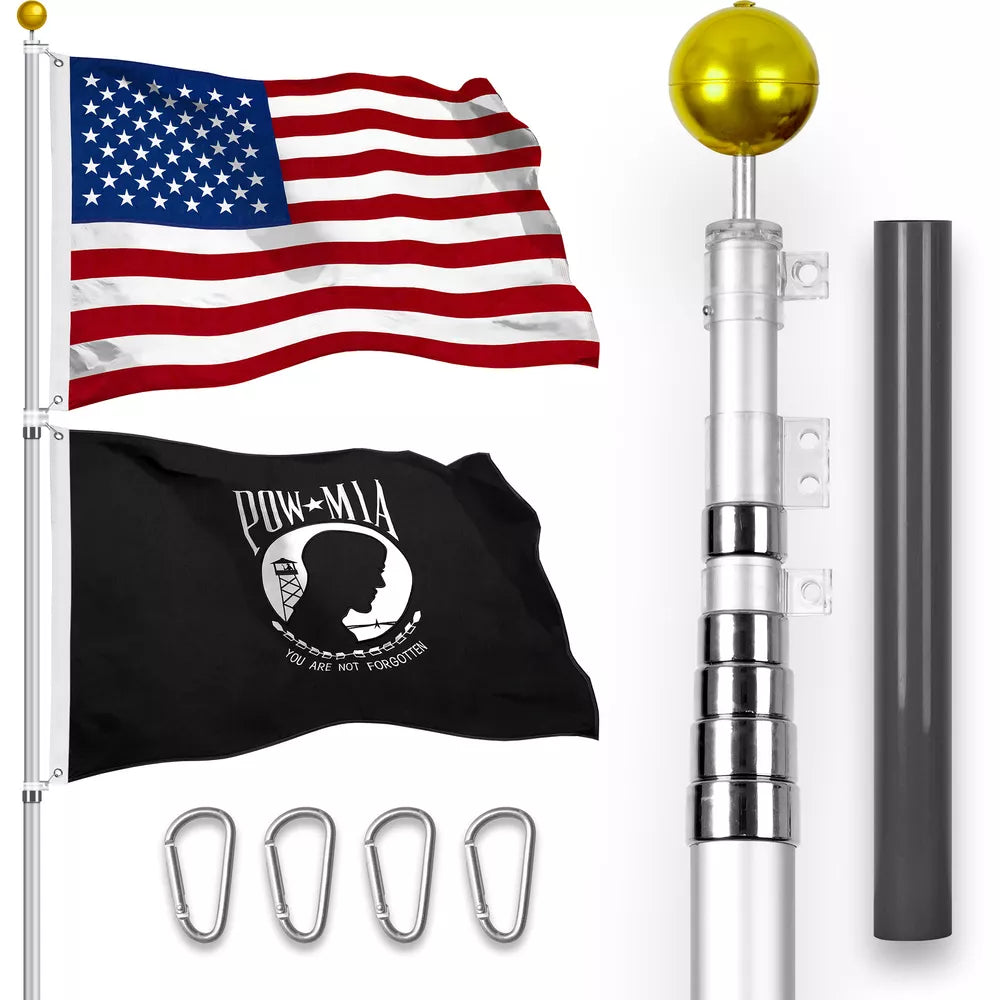 G128 20Ft Telescoping Aluminum Silver Flagpole | Flag NOT Included