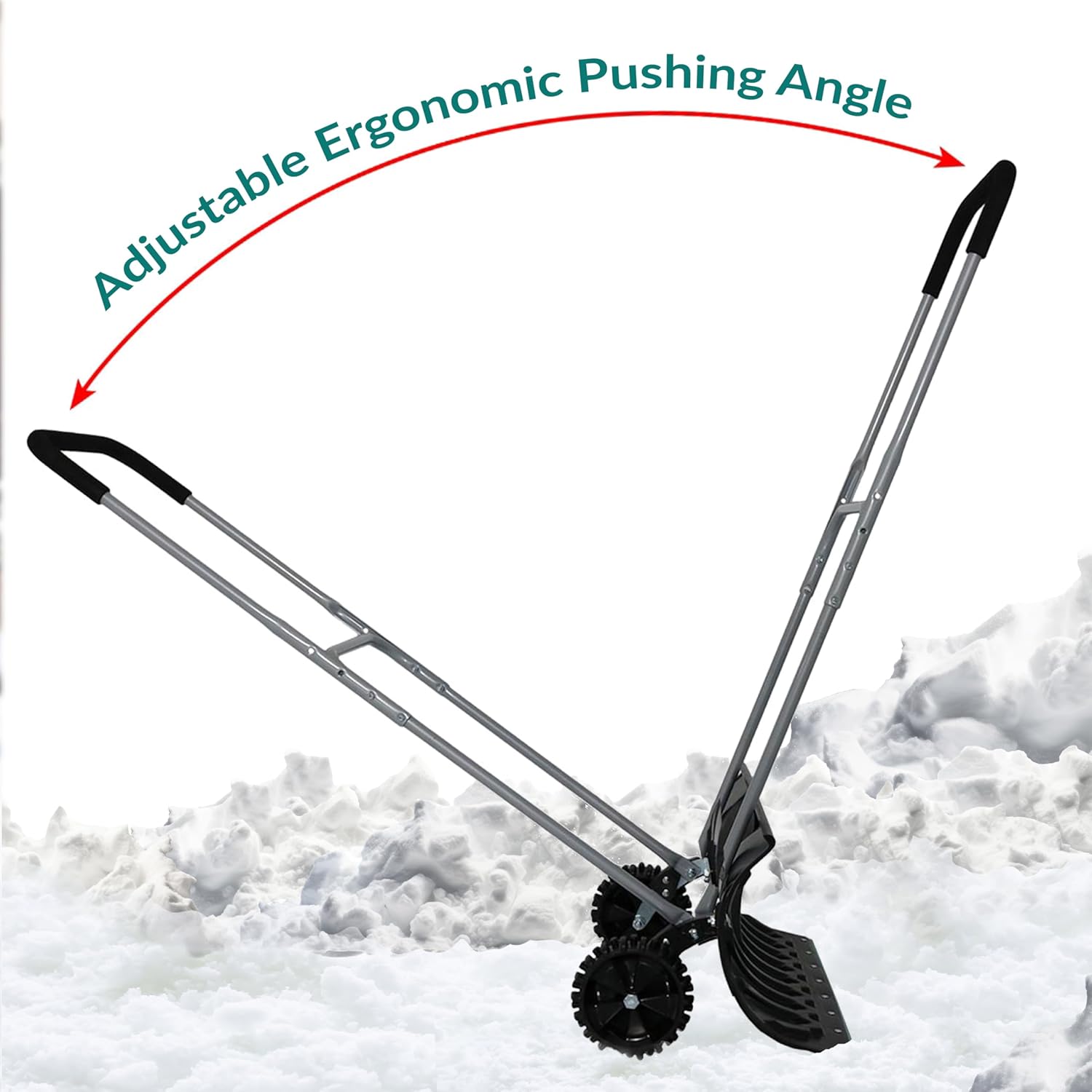 Casl Brands Snow Shovels 51"Hx26"Wx4"D Aluminum Handle Rolling Snow Pusher Steel