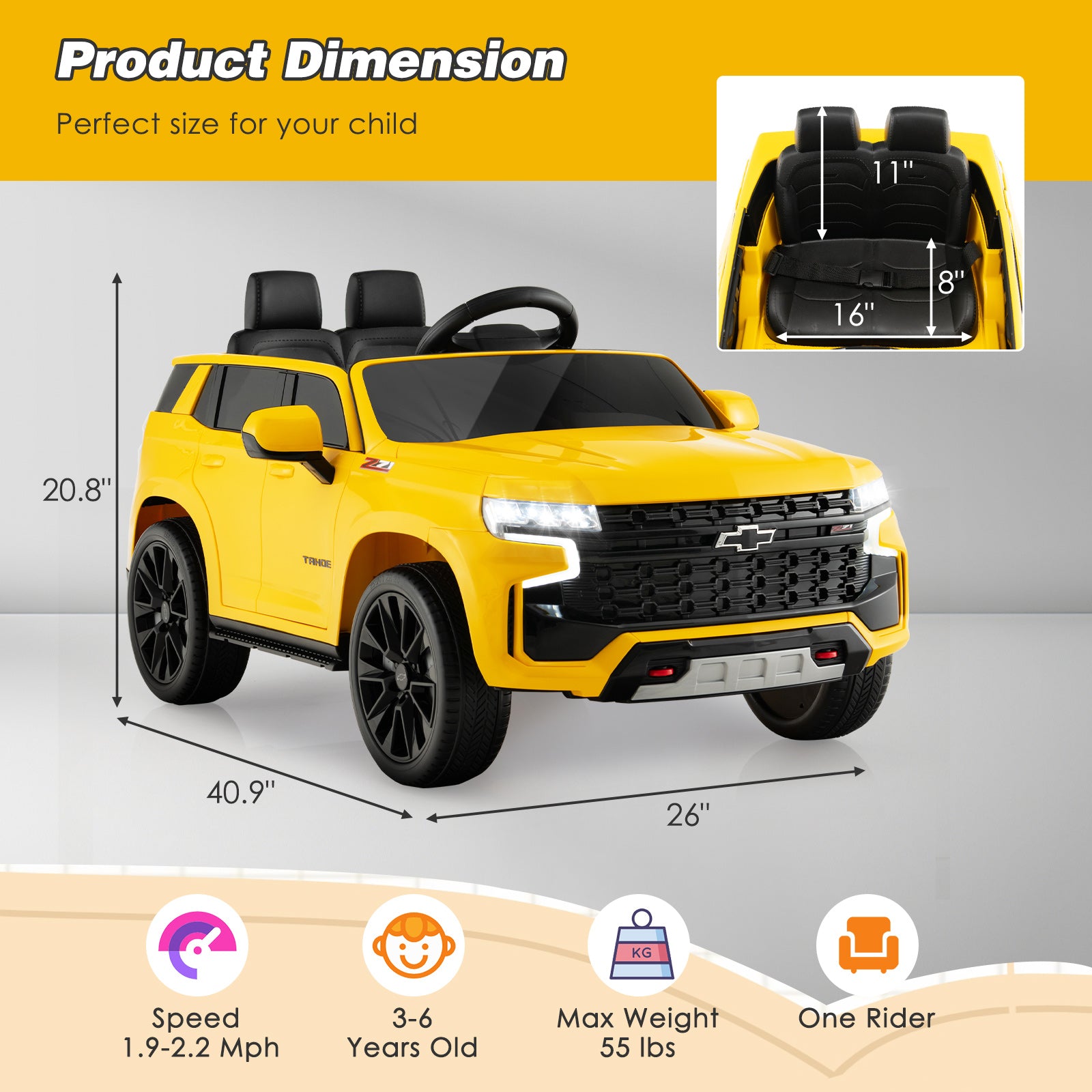 Kids 12V Ride On Car Chevrolet Tahoe Electric Truck SUV Remote w/ Light & Music