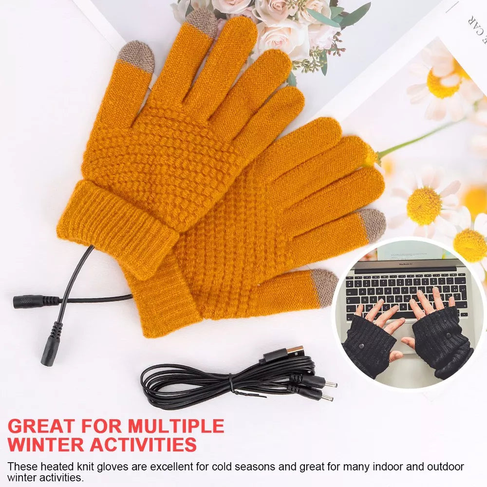 USB Electric Rechargeable Heated Gloves Full Finger Warmer Winter Mitten