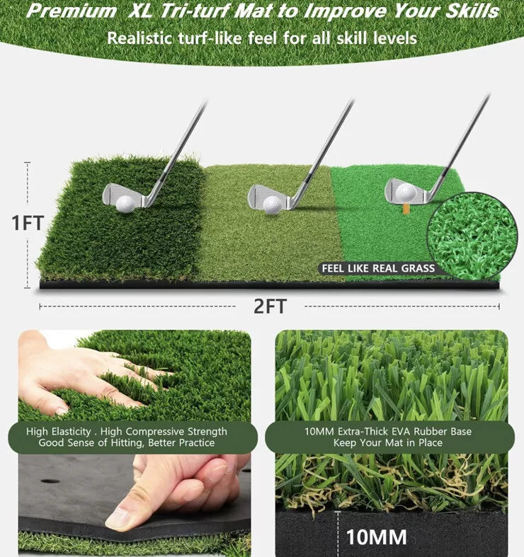 Golf Practice Hitting Net Ball Turf Tee Set for Indoor Backyard Portable