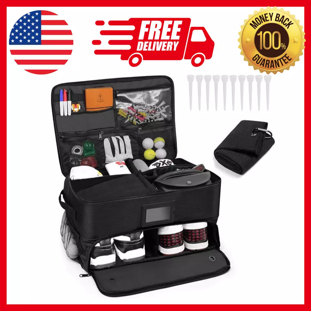 2 Layer Golf Trunk Organizer Waterproof Car Golf Locker with Separate Compartmen