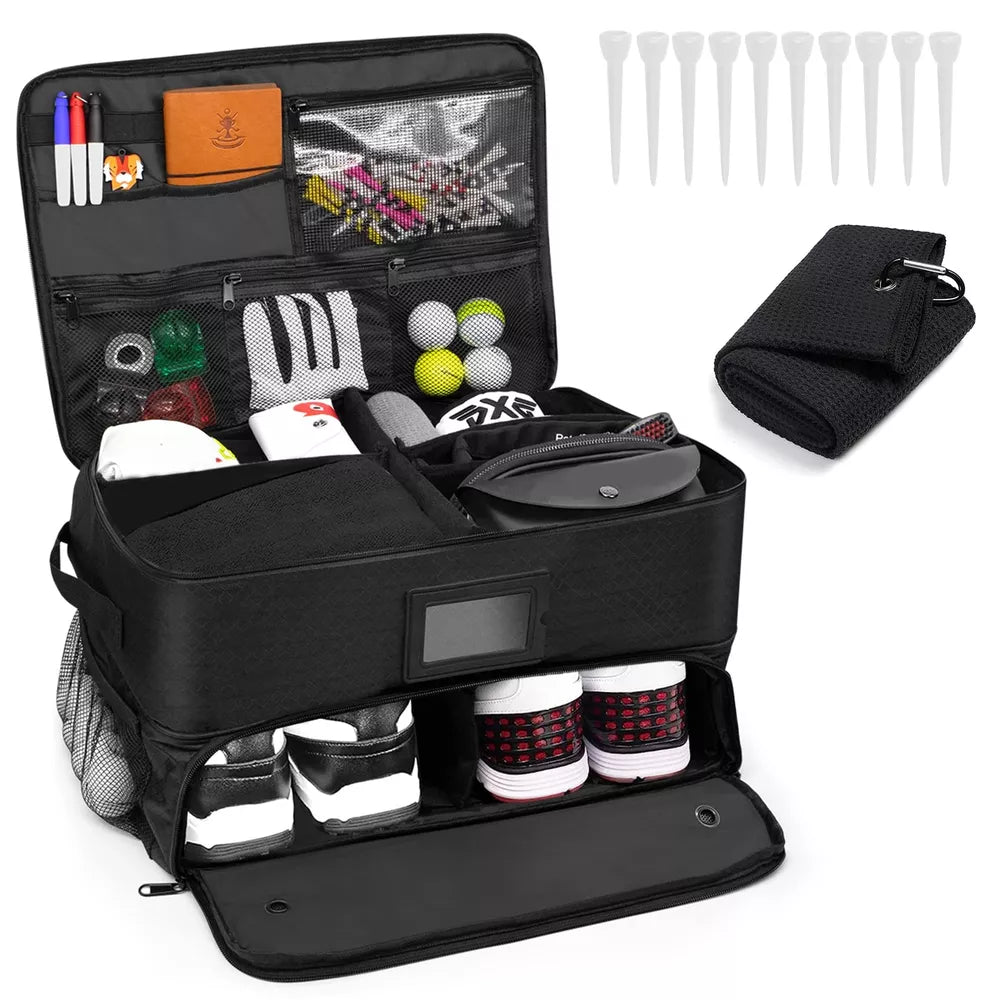 2 Layer Golf Trunk Organizer Waterproof Car Golf Locker with Separate Compartmen