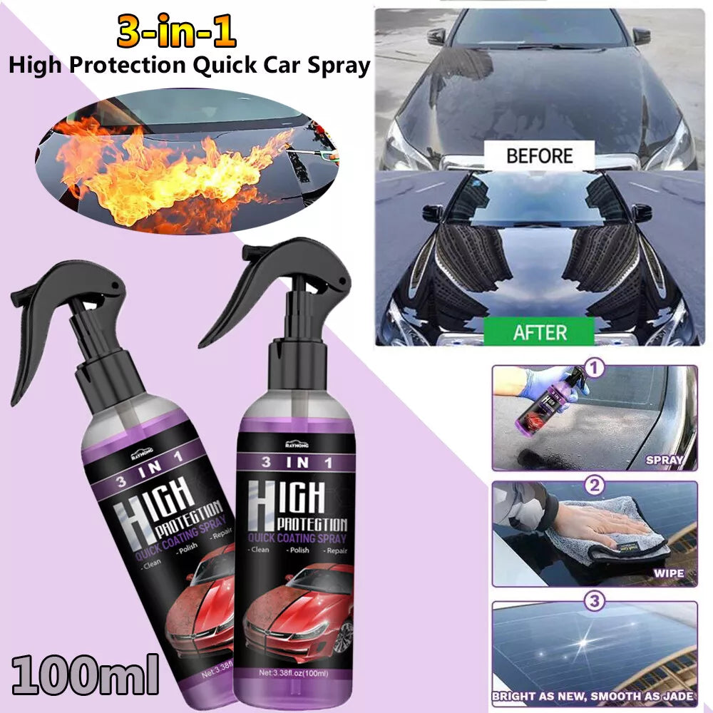 3-in-1 High Protection Quick Car Coat Ceramic Coating Spray Hydrophobic 100ml US