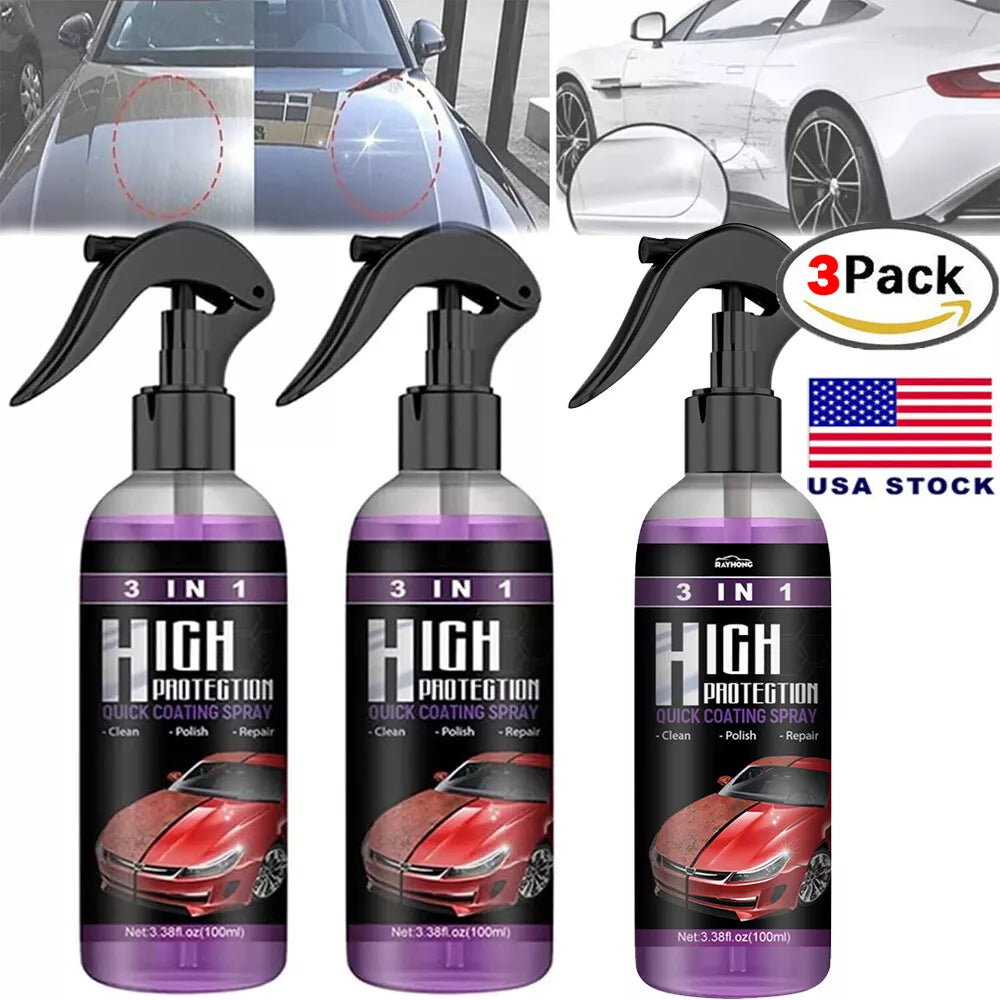 3-in-1 High Protection Quick Car Coat Ceramic Coating Spray Hydrophobic 100ml US