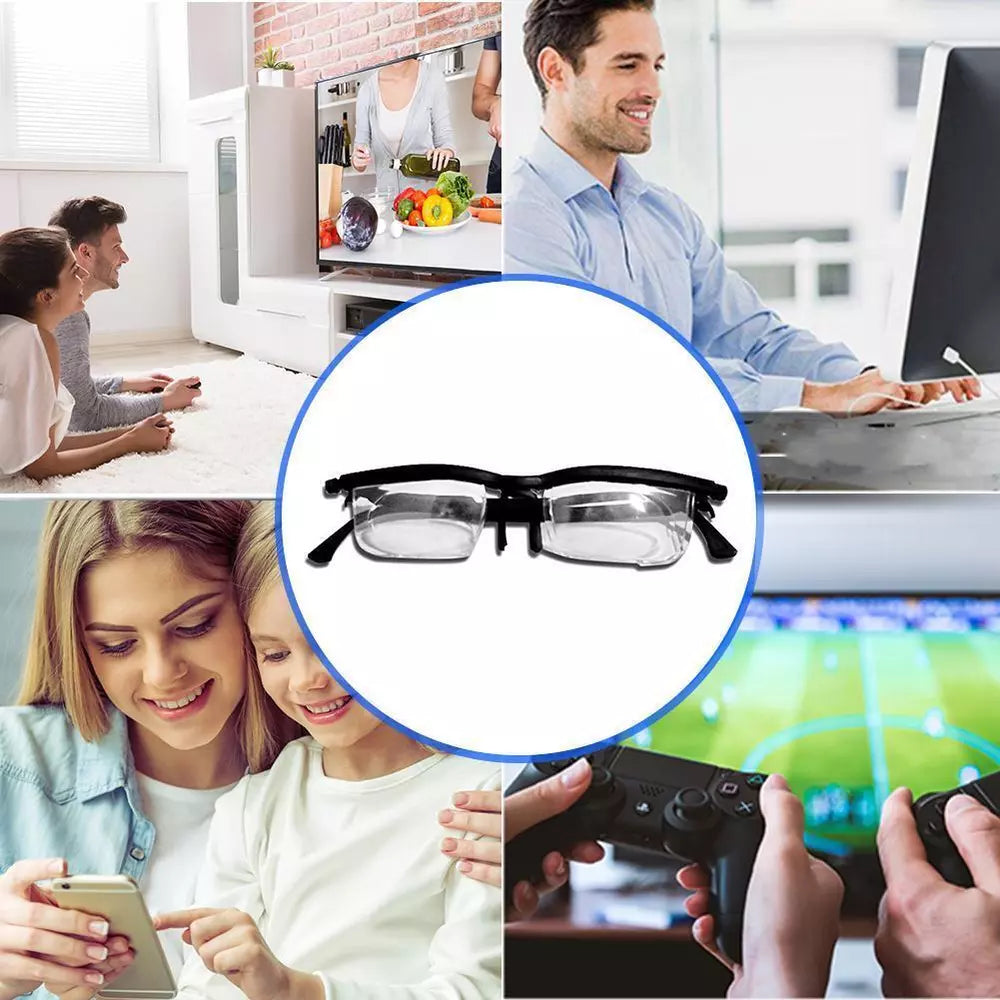 Dial Adjustable Glasses Variable Focus Reading Distance Vision Eyeglasses