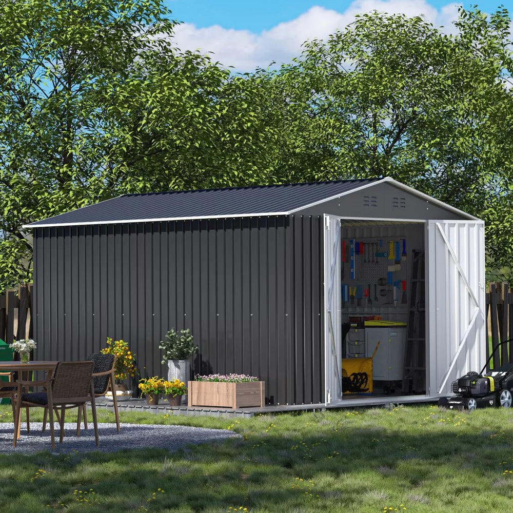 8' x 12' Outdoor Metal Storage Shed Garden Tool Shed with Lockable Doors Vents