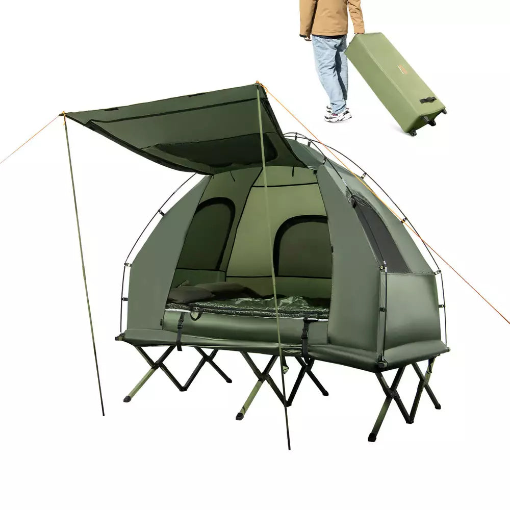 2-Person Compact Portable Pop-Up Tent/Camping Cot w/ Air Mattress & Sleeping Bag