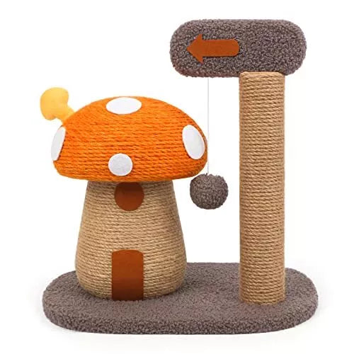 Mushroom Cat Scratcher Post, 2-in-1 Mushroom Claw Scratcher with Hanging Ball...