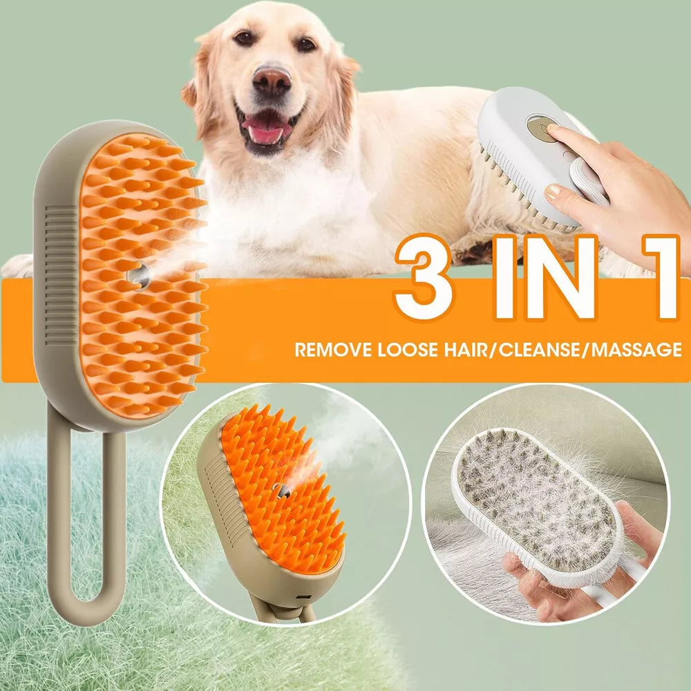 Pet Grooming Brush Cat Dog Hair Cleaning Massage Comb w/ Water Liquid Inlet